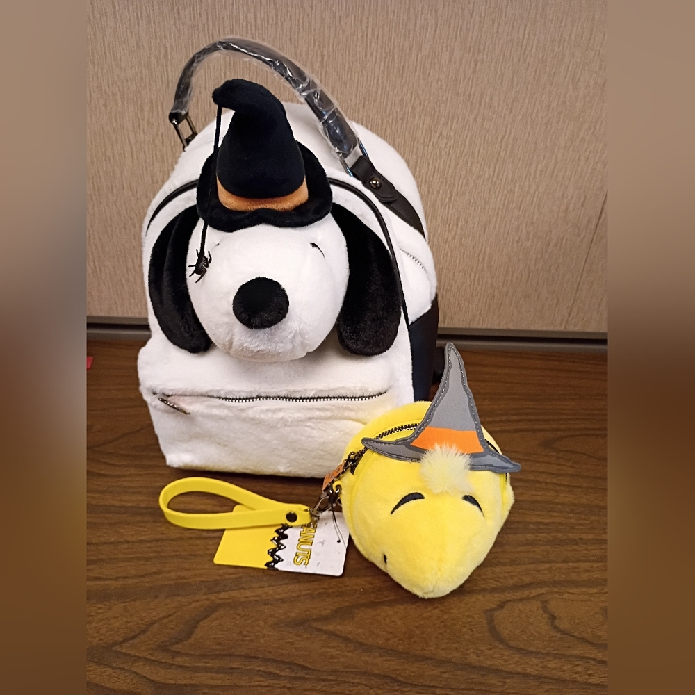 Peanuts Snoopy Witch Halloween Mini Backpack &Woodstock Wristlet Coin purse